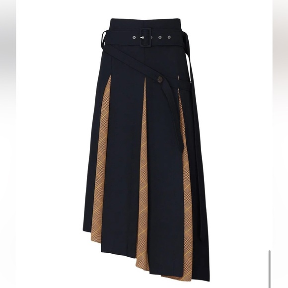 rokh Navy Scarf Insert Skirt Pleated Asymmetrical Midi - Picture 4 of 16